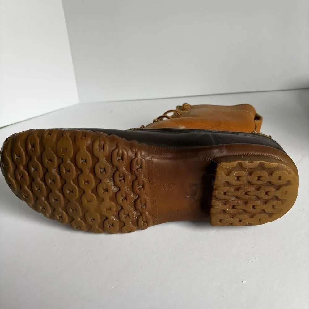 LL Bean Maine Hunting Shoe Duck Boots Women's Size 8 Brown Leather USA Vintage